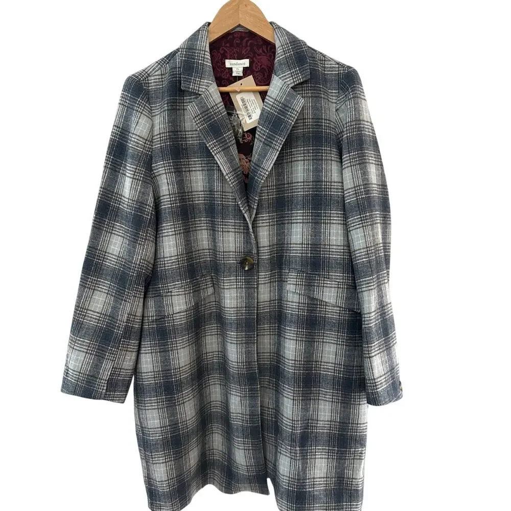 Sundance Annie Fall Plaid Long‎ Coat Multicolor Size Large Petite
